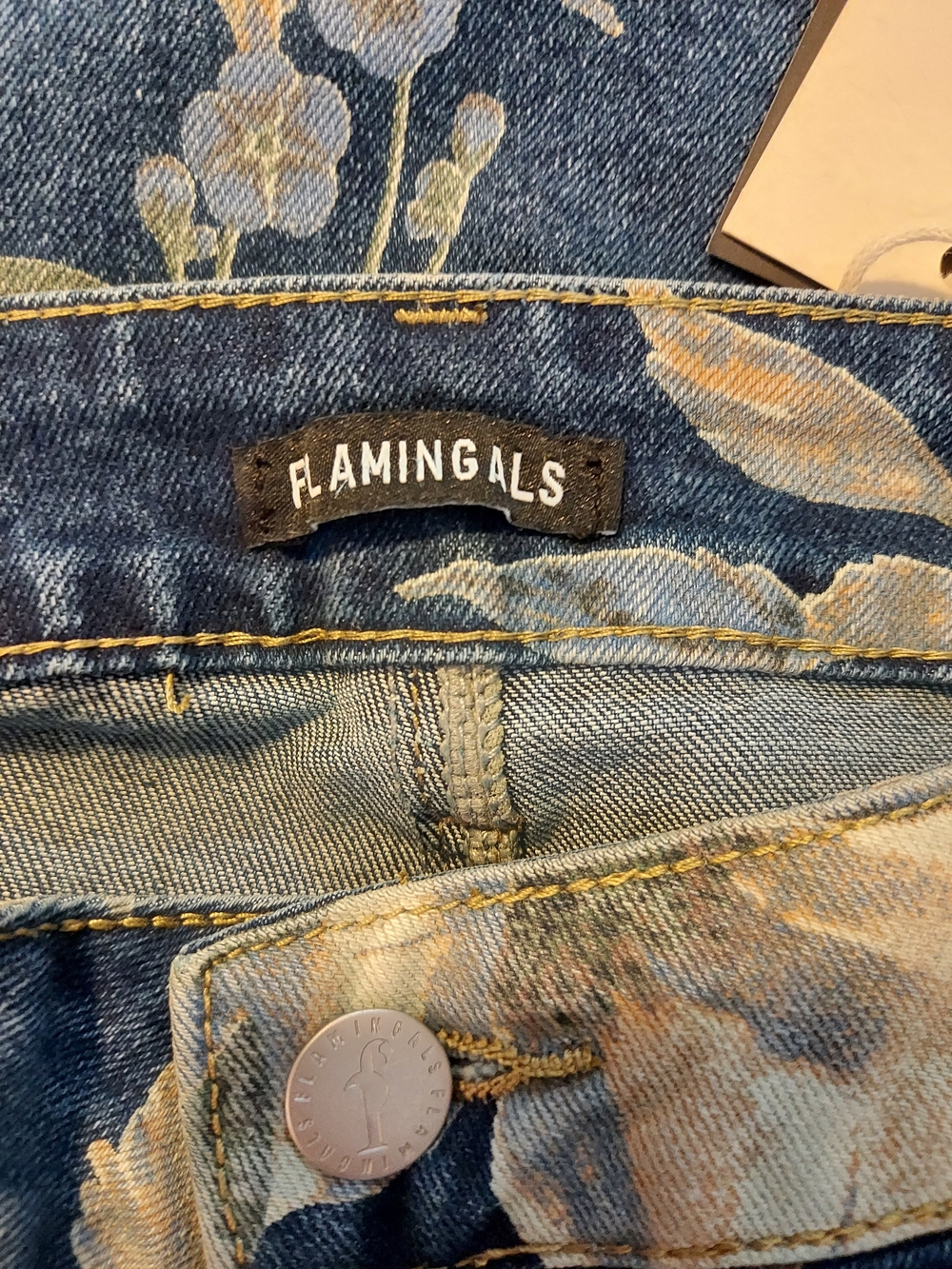 NWT Flamingals Blue Vintage Floral Print Straight Leg Denim Jeans Size XL - Picture 10 of 10